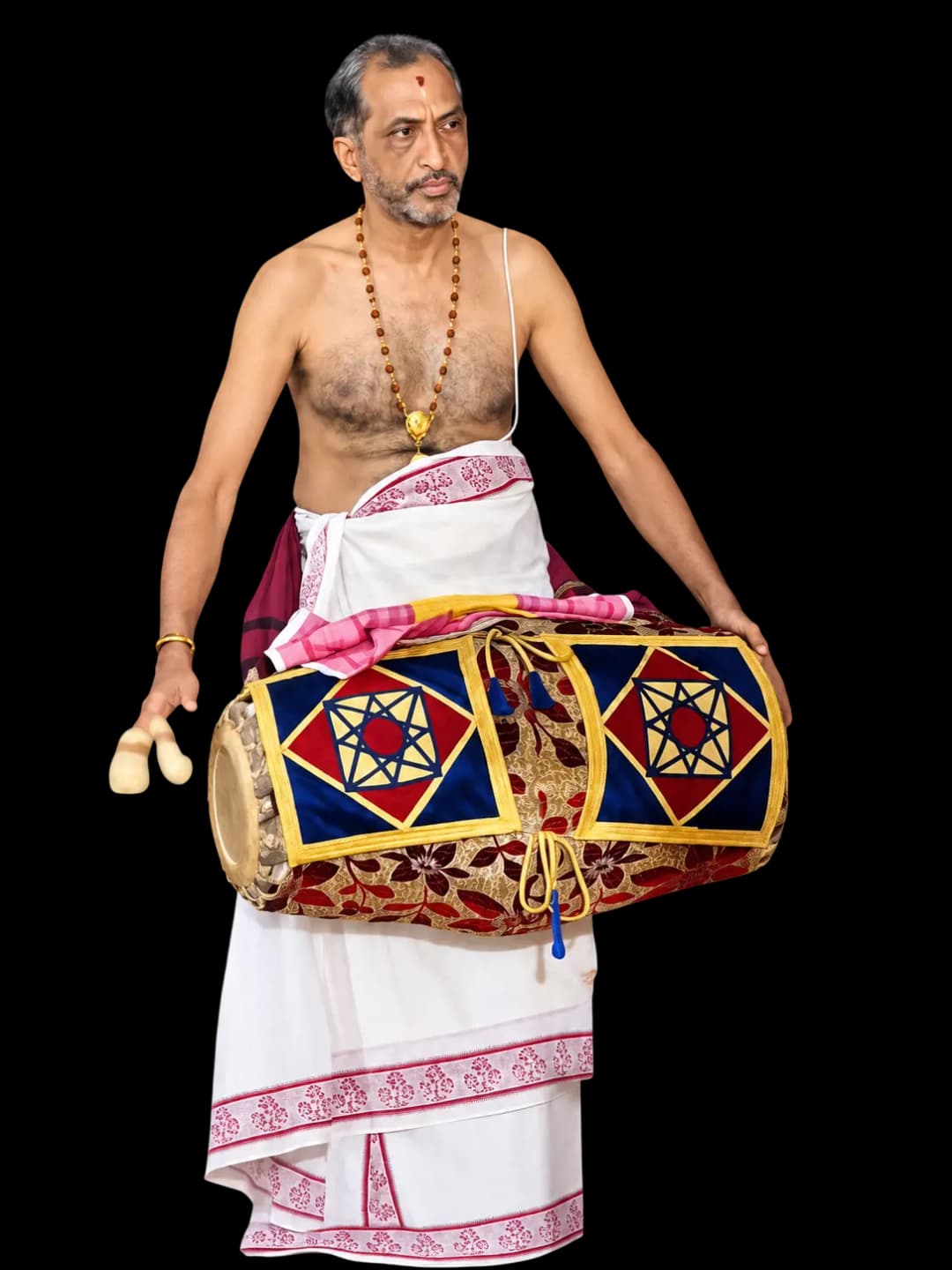 Classical Indian dancer in traditional gold and red costume
